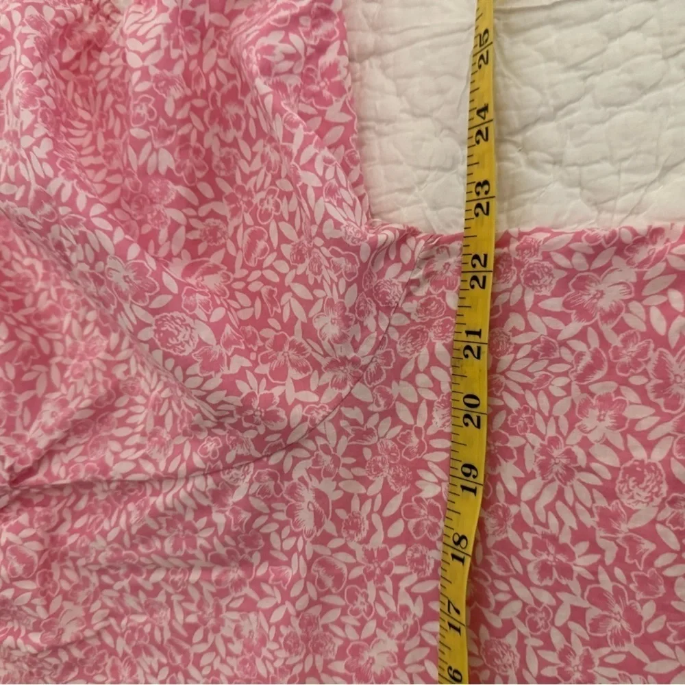 J Crew Size Large Pink & White Fabric Floral Puff sleeve Blouse Cotton